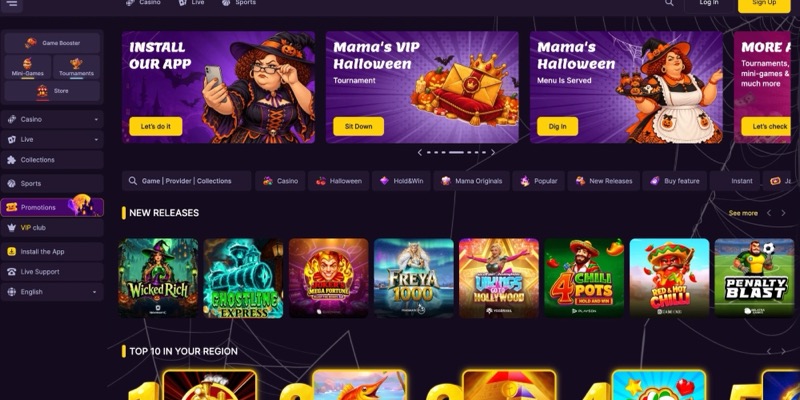 The MamaBet home page as it stood on 2026-10-29